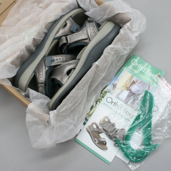 Orthofeet Ladies 7.5 2E Extra Wide Malibu Pewter Two-Way Strap Shoes Sandals 967 - Picture 2 of 12